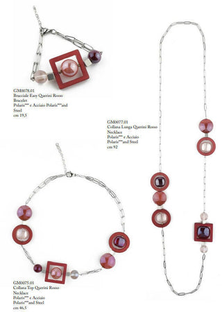 Bracciale Donna in Vetro Di Murano Rosso Bijou Fashion Artigianale Made in Italy Bracciale Chiusura Gancetto 19,5 Cm Con Perle Realizzate a Mano