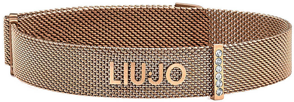 Bracciale donna LIU JO LJ1047 a maglia in Ottone bagnato in Oro roseè con chiusura a calamita e striscia di cubic zirconia