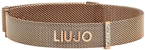 Bracciale donna LIU JO LJ1047 a maglia in Ottone bagnato in Oro roseè con chiusura a calamita e striscia di cubic zirconia