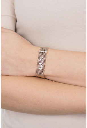 Bracciale donna LIU JO LJ1047 a maglia in Ottone bagnato in Oro roseè con chiusura a calamita e striscia di cubic zirconia