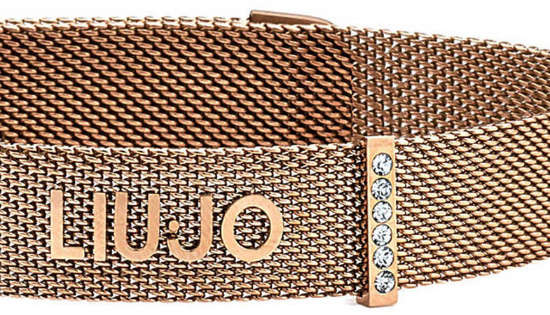 Bracciale donna LIU JO LJ1047 a maglia in Ottone bagnato in Oro roseè con chiusura a calamita e striscia di cubic zirconia