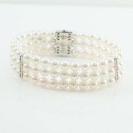 Bracciale Donna Perle Akoya 5,5/6 in Oro Bianco E Diamanti Coscia