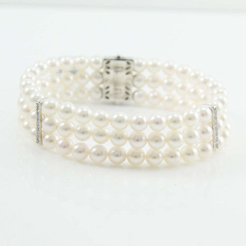 Bracciale Donna Perle Akoya 5,5/6 in Oro Bianco E Diamanti Coscia