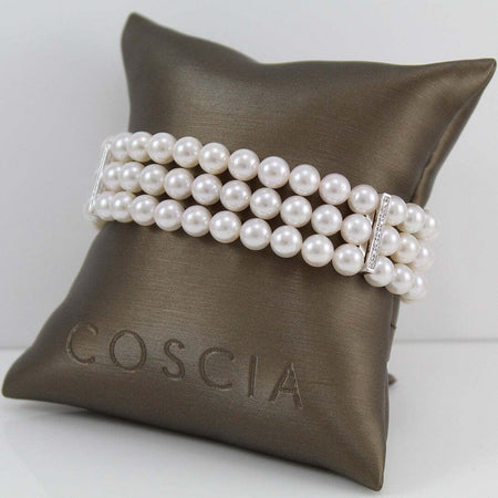 Bracciale Donna Perle Akoya 5,5/6 in Oro Bianco E Diamanti Coscia
