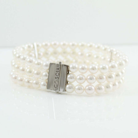 Bracciale Donna Perle Akoya 5,5/6 in Oro Bianco E Diamanti Coscia