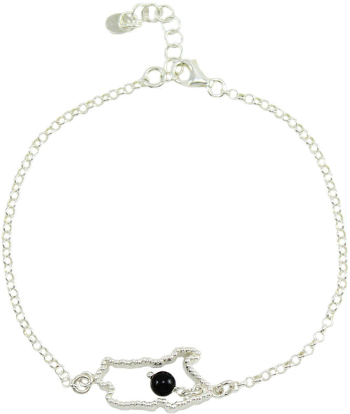 Bracciale donna Sardegna centrale in argento con pietra nera su coccu pendente