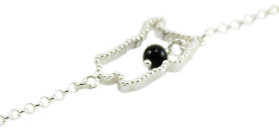 Bracciale donna Sardegna centrale in argento con pietra nera su coccu pendente