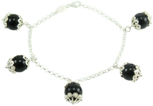 Su Coccu bracciale artigianato sardo 5 sfere onice e argento 925 Gioiello Sardegna