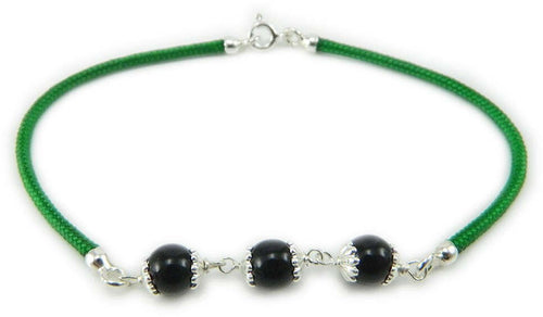Su Coccu bracciale verde portafortuna artigianato sardo 3 sfere onice e argento 925 Gioiello Sardegna