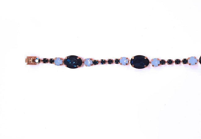 Bracciale donna Tennis placcato in Oro Bianco ipoallergenico con Zirconi e pietre dure Agata Blue Kemira Art.KBB109/3/8