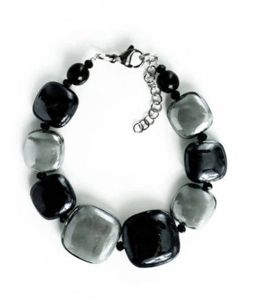 Bracciale Donna Top in Vetro Di Murano Grigio Bijou Fashion Artigianale Made in Italy Bracciale in Acciaio Con Perle Realizzate a Mano 20 Cm