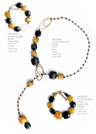 Bracciale Donna Top in Vetro Di Murano Ocra Bijou Fashion Artigianale Made in Italy Bracciale in Acciaio Con Perle Realizzate a Mano 20 Cm