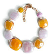 Bracciale Donna Top in Vetro Di Murano Rosa Bijou Fashion Artigianale Made in Italy Bracciale in Acciaio Con Perle Realizzate a Mano 20 Cm