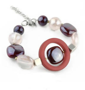 Bracciale Donna Top in Vetro Di Murano Rosso Bijou Fashion Artigianale Made in Italy Bracciale Chiusura Gancetto 18 Cm Con Perle Realizzate a Mano