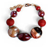 Bracciale Donna Top in Vetro Di Murano Rosso Bijou Fashion Artigianale Made in Italy Bracciale in Acciaio E Ottone Con Perle Realizzate a Mano 19 Cm