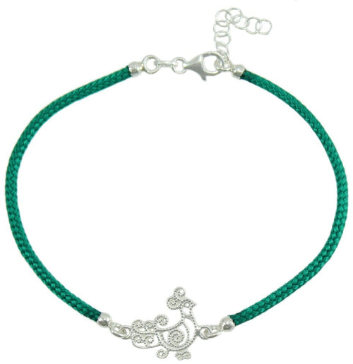 Bracciale verde donna con pavoncella sarda centrale in argento
