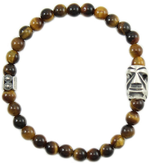 Bracciale elastico maschera sarda Mamuthones in argento e occhio di tigre