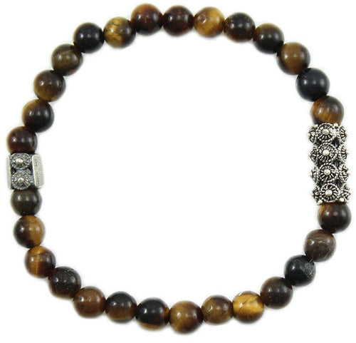 Bracciale Elastico Uomo Centrale Filigrana Sarda In Argento E Occhio Di Tigre