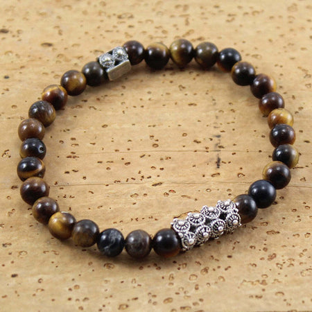 Bracciale Elastico Uomo Centrale Filigrana Sarda In Argento E Occhio Di Tigre