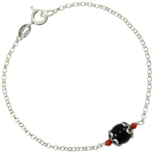 Bracciale in argento Su Coccu con onice e coralli portafortuna Sardegna