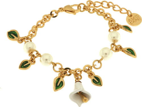 Bracciale-in-Metallo-con-perle,-campanella-a-forma-di-calla-e-foglie-Bysimon