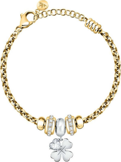 Bracciale-MORELLATO-donna-Drops-acciaio-dorato-/-quadrifoglio
