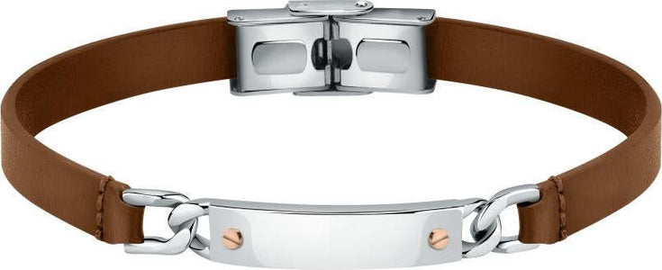 Bracciale--MORELLATO-uomo-Moody-pelle-marrone-/-acciaio
