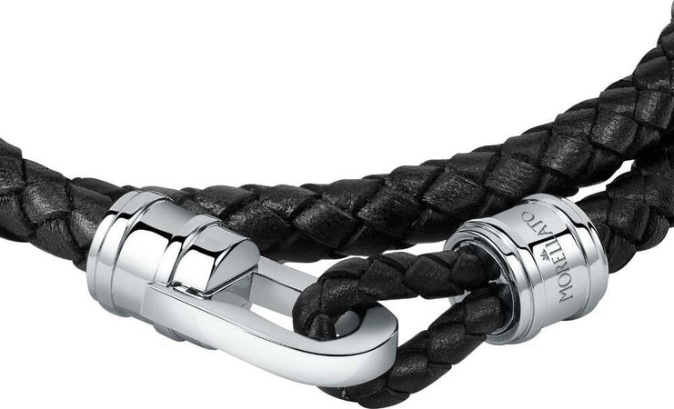 Bracciale-MORELLATO-uomo-Moody-pelle-nero-/-acciaio