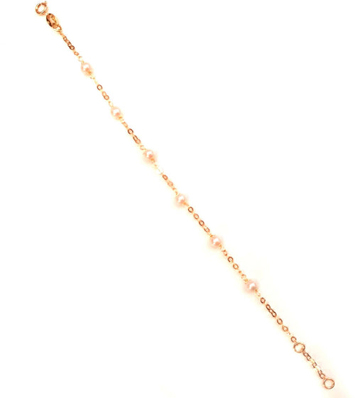 Bracciale neonata-bimba in Oro giallo 18 con perline bianche Braccialetto Bambina Regalo Nascita 15,70cm
