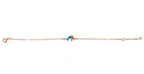 Bracciale neonato -bimbo in Oro Giallo 18 kt con Delfino Azzurro Braccialetto Bambina 14cm. Porta Fortuna Regalo Nascita