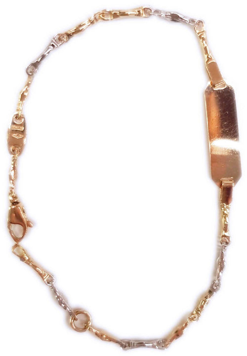 Bracciale neonato-bimbo in Oro Giallo e Bianco 18kt. con Targhetta Personalizzabile cm 16,50 con riduzione