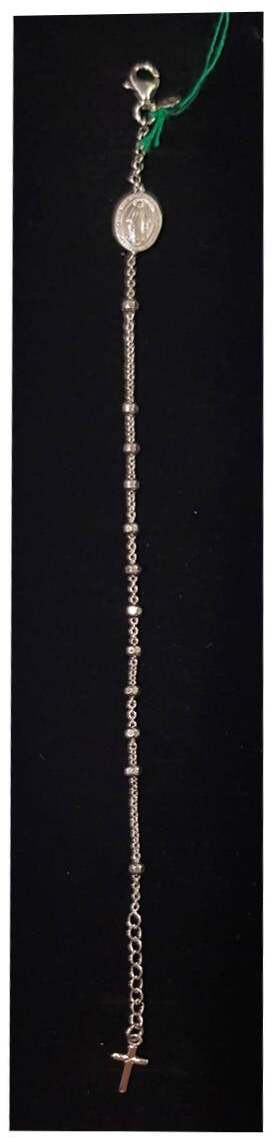 Bracciale Rosario in Argento 925 millesimi con Croce finale e Riquadro Madonnina Idea regalo Battesimo e Comunione