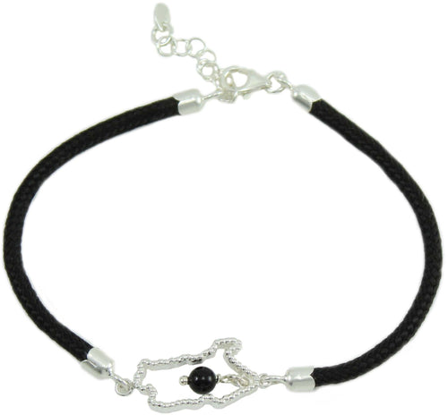 Bracciale Sardegna Unisex con Su Coccu in Argento e Onice - Sagola Nera Regolabile