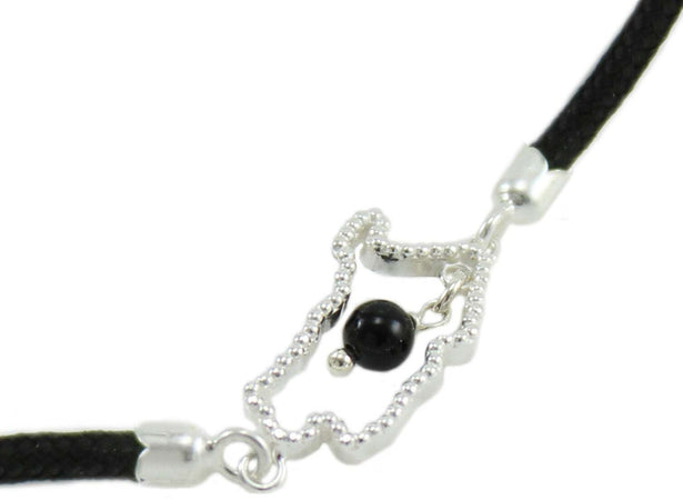 Bracciale Sardegna Unisex con Su Coccu in Argento e Onice - Sagola Nera Regolabile