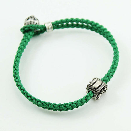 Bracciale sagola verde uomo centrale ferro di cavallo con Sardegna e bottone argento