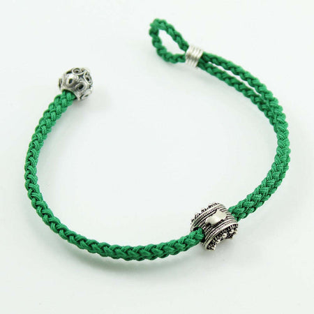 Bracciale sagola verde uomo centrale ferro di cavallo con Sardegna e bottone argento