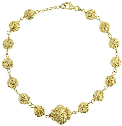 Bracciale Donna in Argento Dorato con Sfere in Filigrana Sarda – Gioiello Artigianale Sardeg