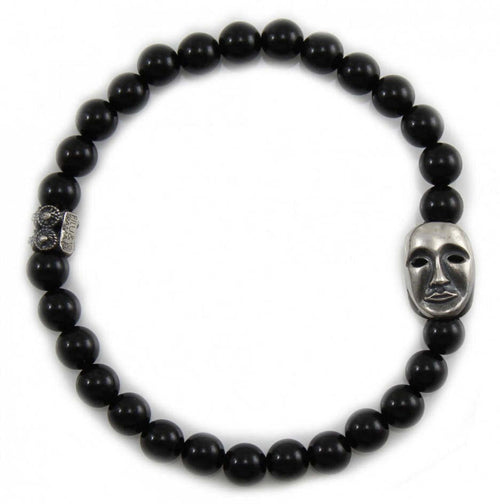Bracciale elastico con sfere in onice e maschera della sartiglia in argento