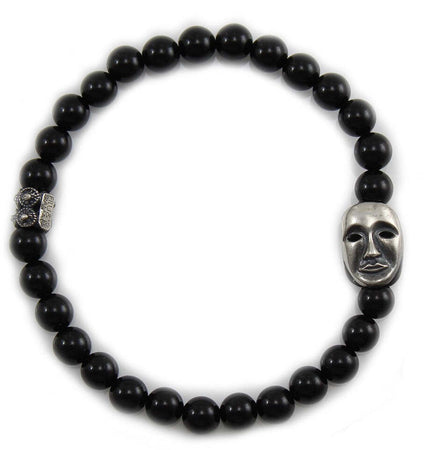 Bracciale elastico con sfere in onice e maschera della sartiglia in argento