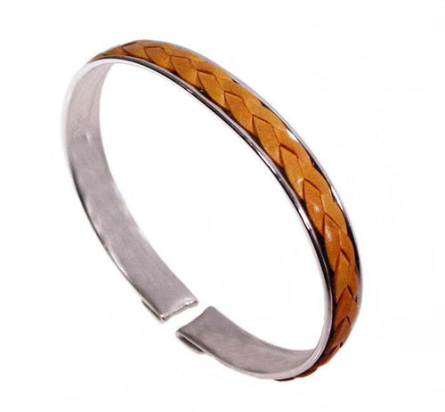 Bracciale Uomo Argento Con Inserto in Pelle Intrecciata