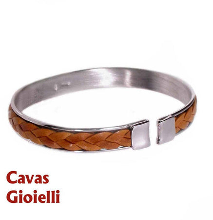 Bracciale Uomo Argento Con Inserto in Pelle Intrecciata