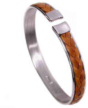 Bracciale Uomo Argento Con Inserto in Pelle Intrecciata