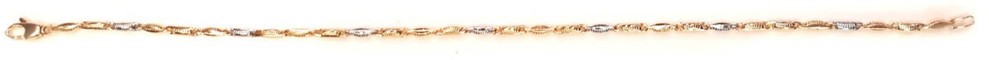 Bracciale uomo in Oro Bianco e Giallo 18 Kt carati braccialetto tubolare con maglie zigrinate fatto a mano 21cm