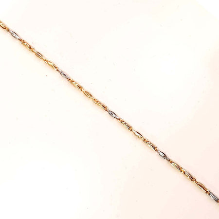 Bracciale uomo in Oro Bianco e Giallo 18 Kt carati braccialetto tubolare con maglie zigrinate fatto a mano 21cm