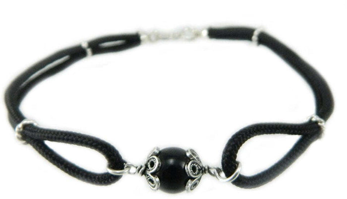 Bracciale In Argento 800‰ Con Su Coccu In Onice Nero – Portafortuna Sardo Artigianale – Misura Personalizzabile
