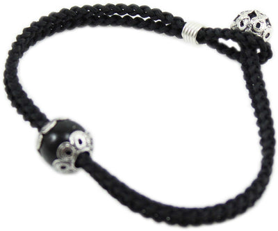 Bracciale sagola nera uomo con centrale su coccu e bottone argento
