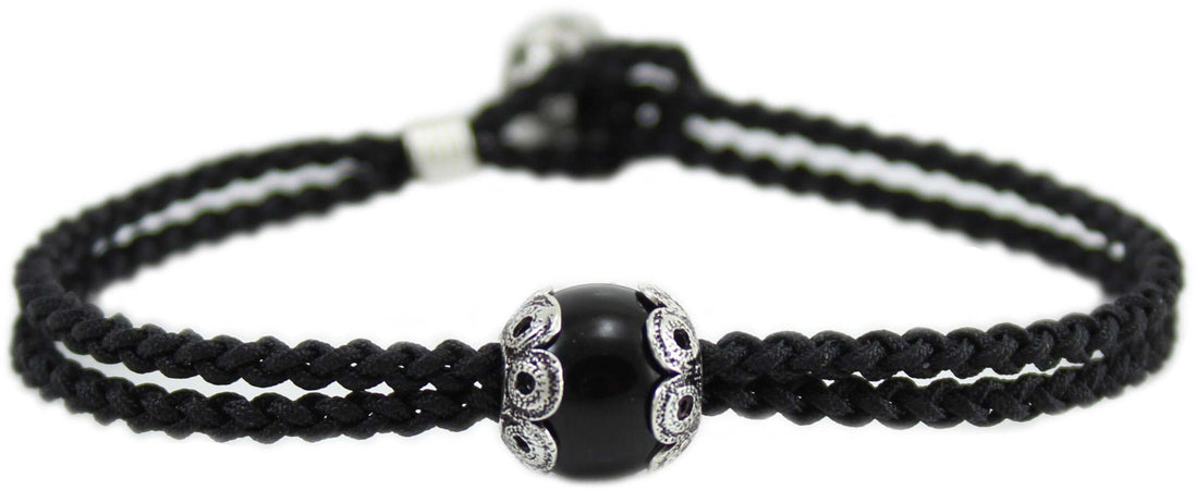 Bracciale sagola nera uomo con centrale su coccu e bottone argento