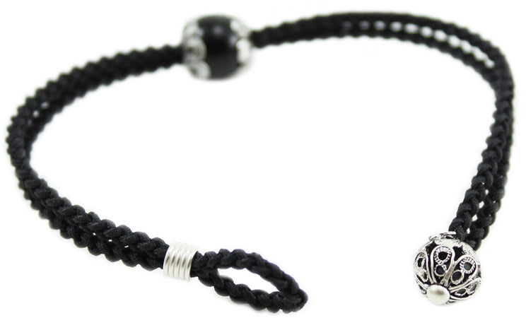 Bracciale sagola nera uomo con centrale su coccu e bottone argento