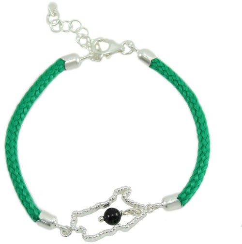 Bracciale verde donna Sardegna centrale in argento con pietra nera su coccu pendente