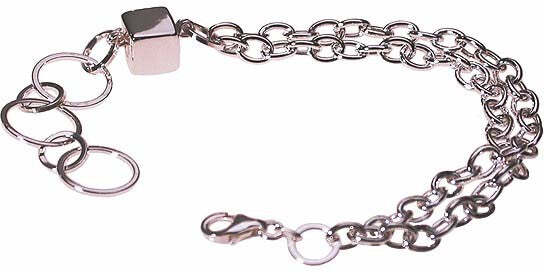 braccialetto fantasia in argento con cubo centrale